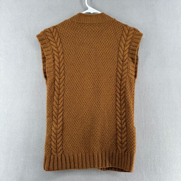 Vintage Fisherman Cable Knit Linda Allard Ellen Tracy Wool Sweater Vest P Brown - Picture 2 of 8